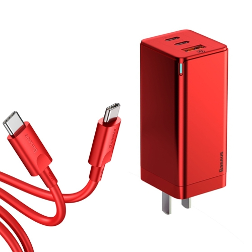 

Baseus BS-E915 2 in 1 65W 2 Type-C / USB-C + USB Ports GaN Mini Fast Charge Charger with Xiaobai Series Type-C / USB-C Data Cable, CN Plug(Red)