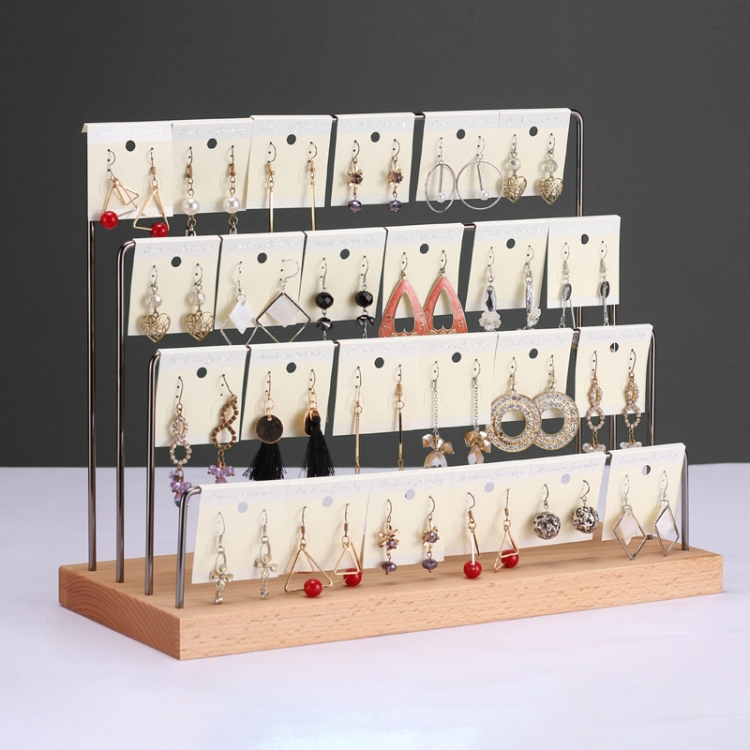 

Solid Wood Earrings Storage Rack Display Stand, Style: 4 Layers (Black)