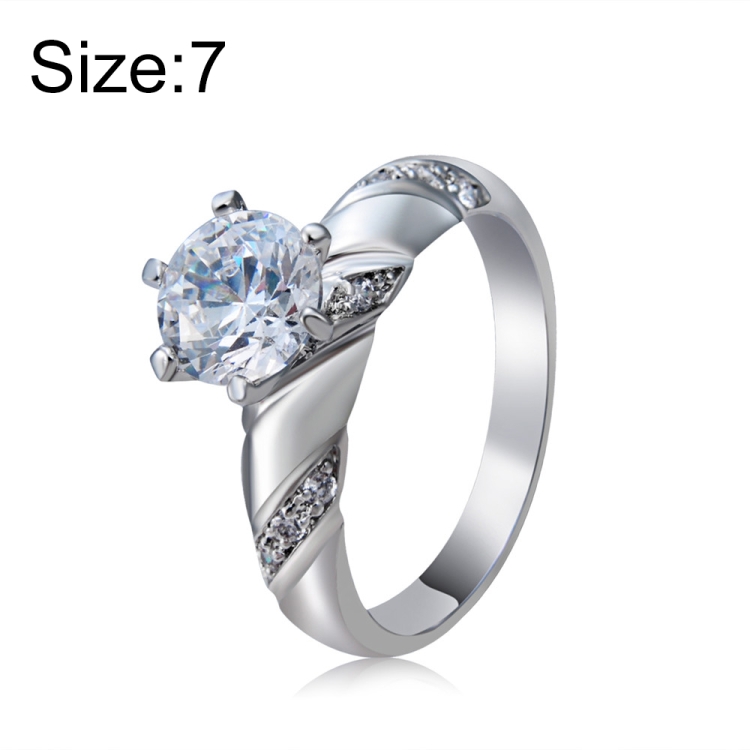 

Fashion Silver-Plated Ring Engraved Diamond-Shaped Crystal Ring for Women(Silver with Diamond, US Size: 7)