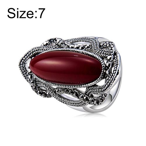 

Silver-Plated Lace with Black Zircon-Inlaid Strips of Colored Crystal Ring for Women(Silver with Diamond, US, Size: 7) (Red)