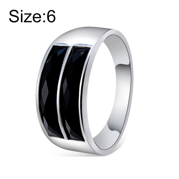 

Silver-Plated Inlaid Black Rectangular Square Ring for Women(Silver with Diamond, US, Size: 6) (Black)