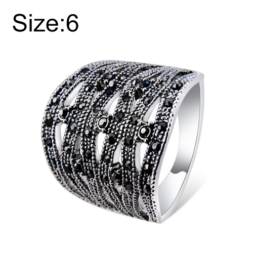 

Silver-Plated Openwork Woven Rope with Black Zircon Ring for Women(Silver with Diamond, US, Size: 6)