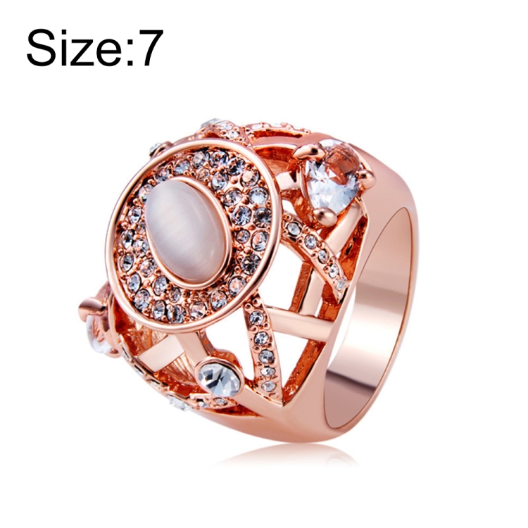 

Rose-plated Openwork Gold-inlaid Zircon Crystal Inlaid Opal Ring for Women(Gold with Diamond, US, Size: 7)