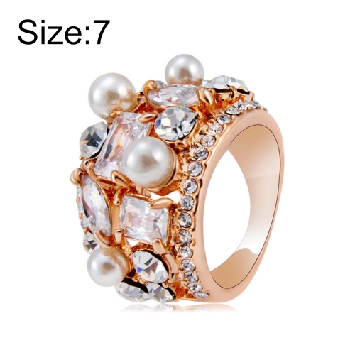 

Rose Gold Plated Zircon Crystal Imitation Pearl Rose Ring for Women(Gold with Diamond, US, Size: 7)