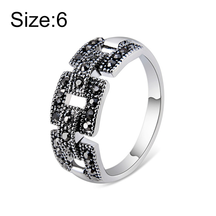 

Silver Plated Black Zircon Cutout Square Ring for Women(Silver with Diamond, US, Size: 6)
