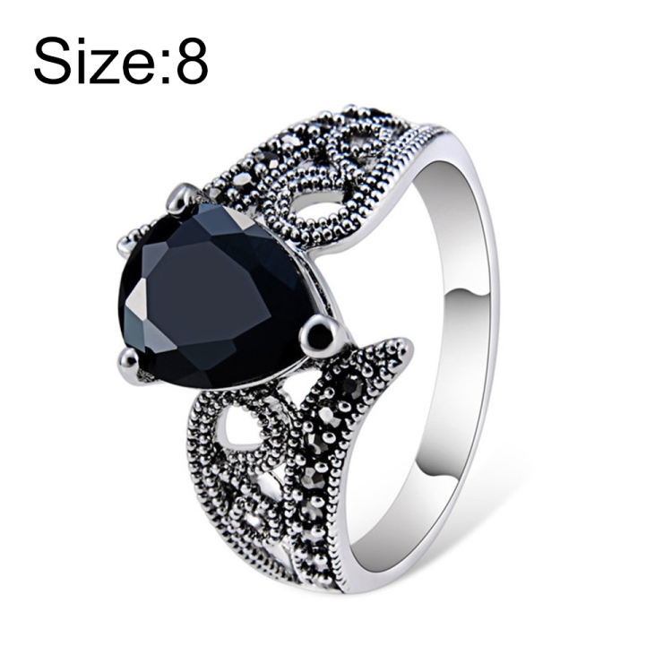 

Silver-Plated Black Zircon Heart-Shaped Crystal Ring for Women(Silver with Diamond, US, Size: 8) (Black)
