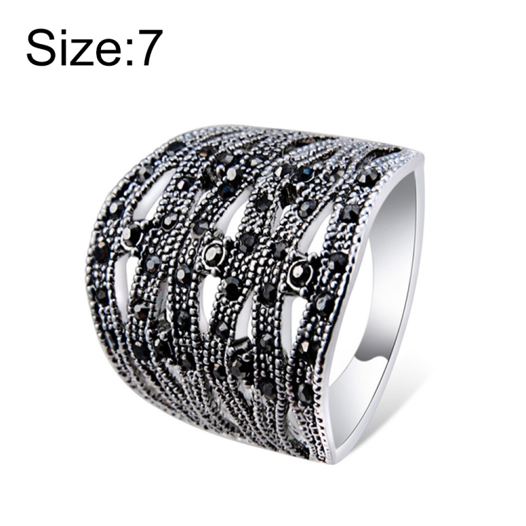 

Silver-Plated Openwork Woven Rope with Black Zircon Ring for Women(Silver with Diamond, US, Size: 7)