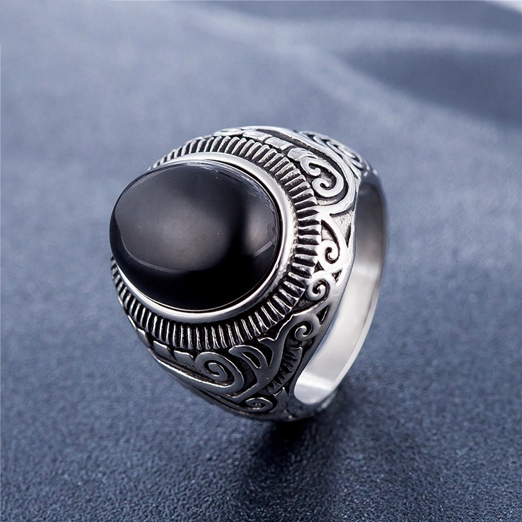 

Europe and America Style Retro Gemstone Turquoise Men Titanium Steel Ring, Size: 12, Diameter: 21.5mm, Perimeter: 67.5mm(Black)