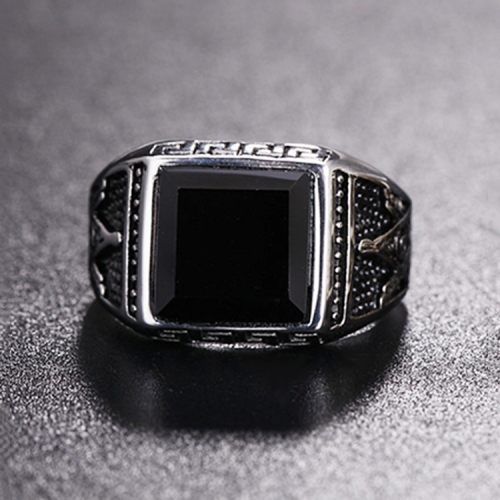 

Europe and America Style Punk Gothic Retro Black Onyx Gemstone Men Titanium Steel Ring, US Size: 13, Diameter: 22.3mm, Perimeter: 70mm(Steel Color)