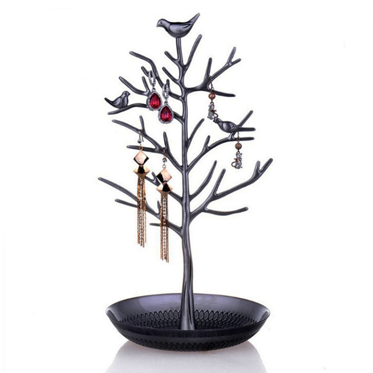 

Birdie Tree Shape Ear Stud Earrings Bracelet Pendant Necklace Jewelry Display Storage Rack (Black)