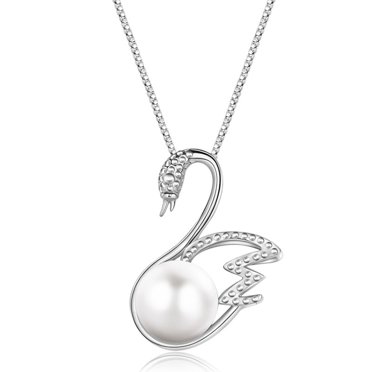 

Women Fashion S925 Sterling Silver Pearl Swan Pendant Necklace