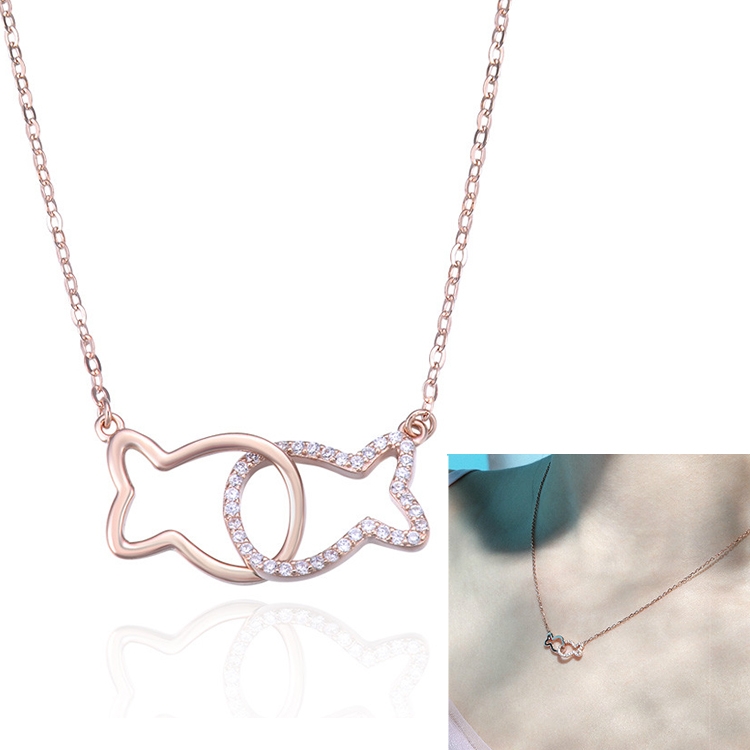 

Women Fashion S925 Sterling Silver Kissing Fish Clavicular Chain Necklace
