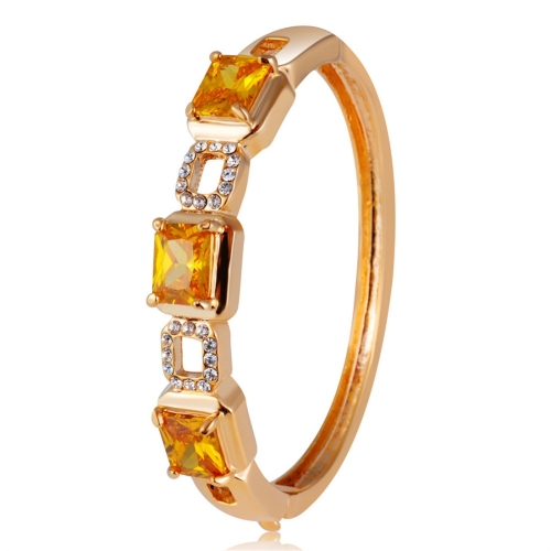 

Gold Plated Zircon Inlay Orange Crystal Openwork Square Button Bracelet