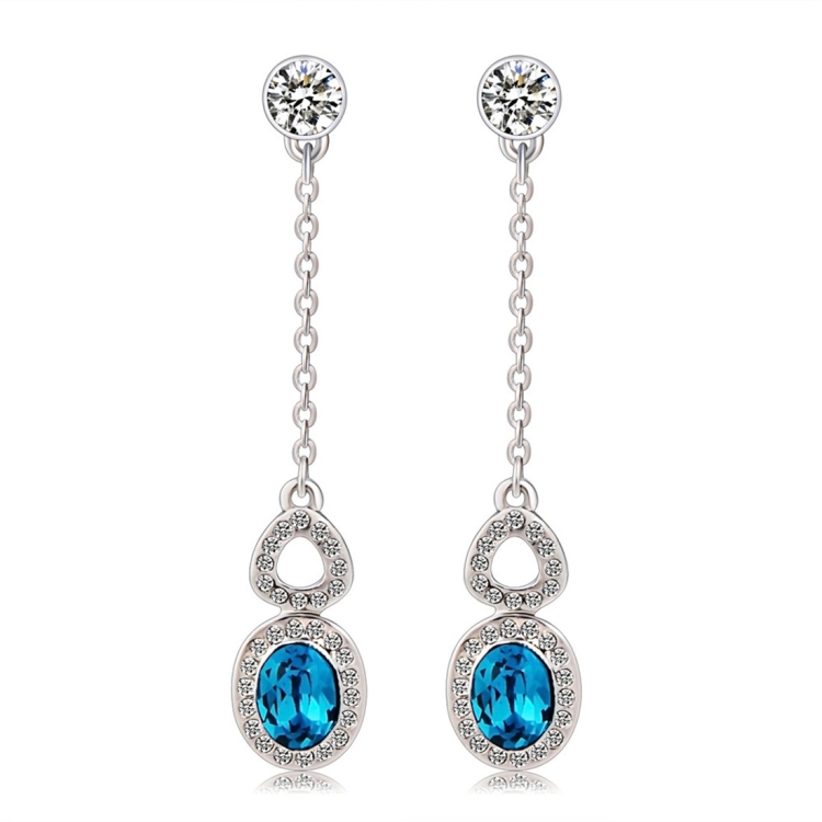 

Silver-Plated Inlaid Clear Crystal Chain with Zircon Inlaid Blue Crystal Earring