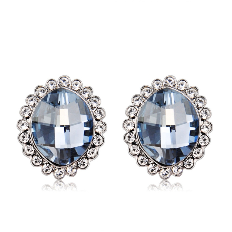

Silver Plated Zircon Inlaid Egg-Shaped Blue Crystal Stud Earrings