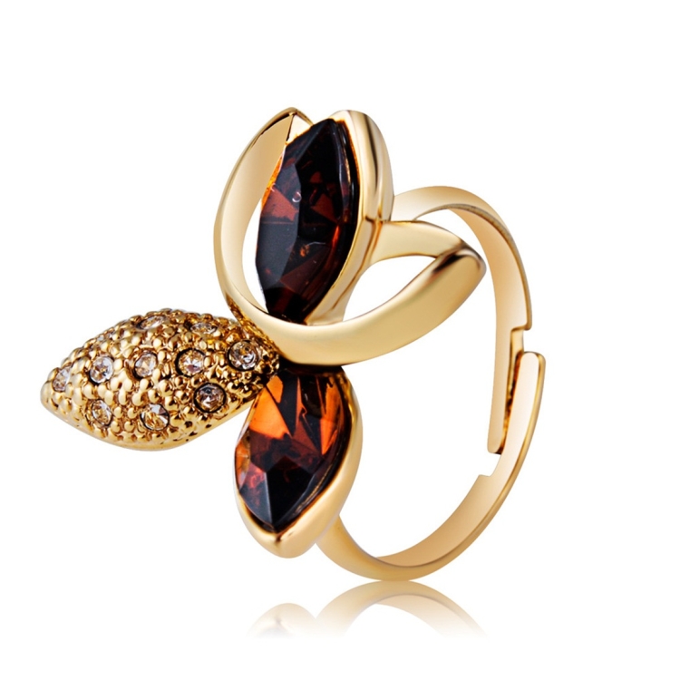 

Gold-Plated Three-Leaf-Shaped Zircon-Embedded Dark Red Crystal Adjustable Ring