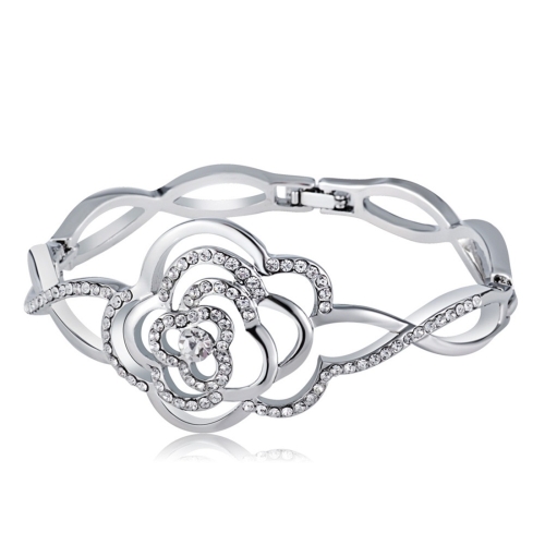 

Silver-Plated Openwork Rosette with Zircon Buckle Bracelet