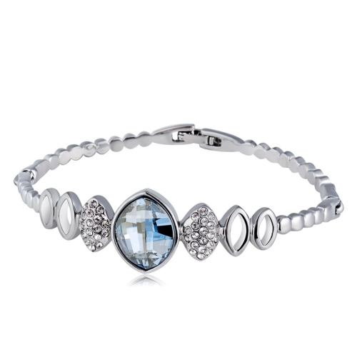 

Silver Plated Zircon Inset Egg Shaped Blue Crystal Ripple Buckle Bracelet