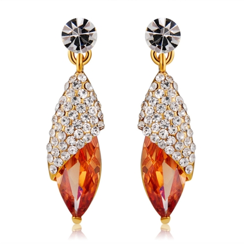 

Gold-Plated and Zircon-Inlaid Leaf-Shaped Crystal Earrings