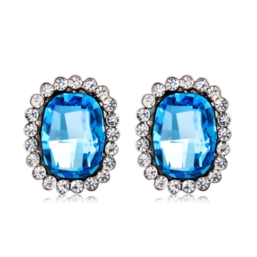 

Silver-Plated Zircon-Embedded Biue Crystal Stud Earrings