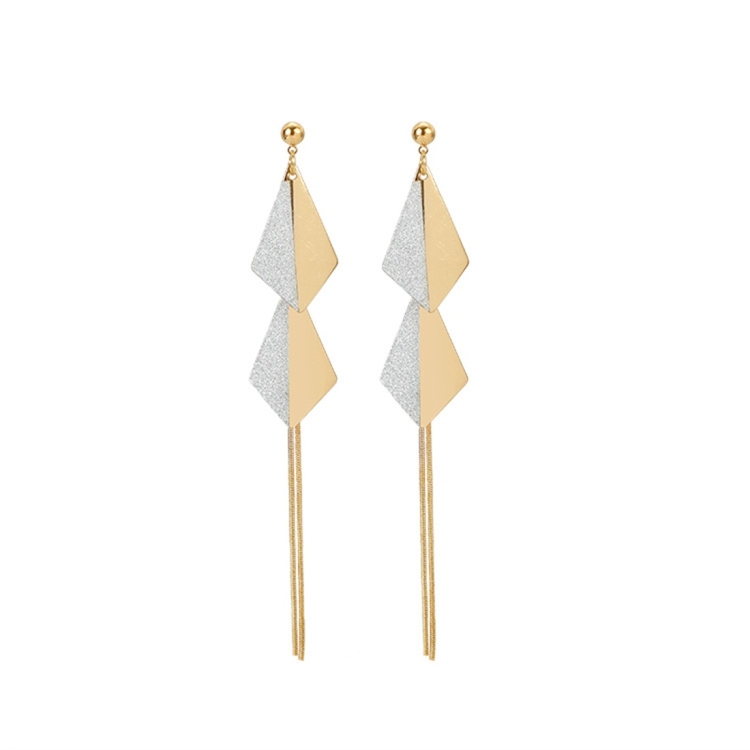 

1 Pair Women Fashion Rhombus Long Earrings (Gold)
