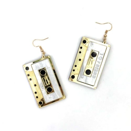 

2 Pairs Women Fashion Retro Acrylic Tape Earrings (Gold)