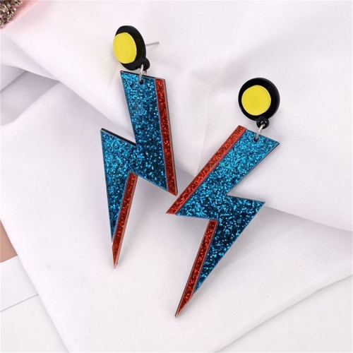 

2 Pairs Women Fashion Acrylic Glitter Stitching Lightning Earrings (Blue)