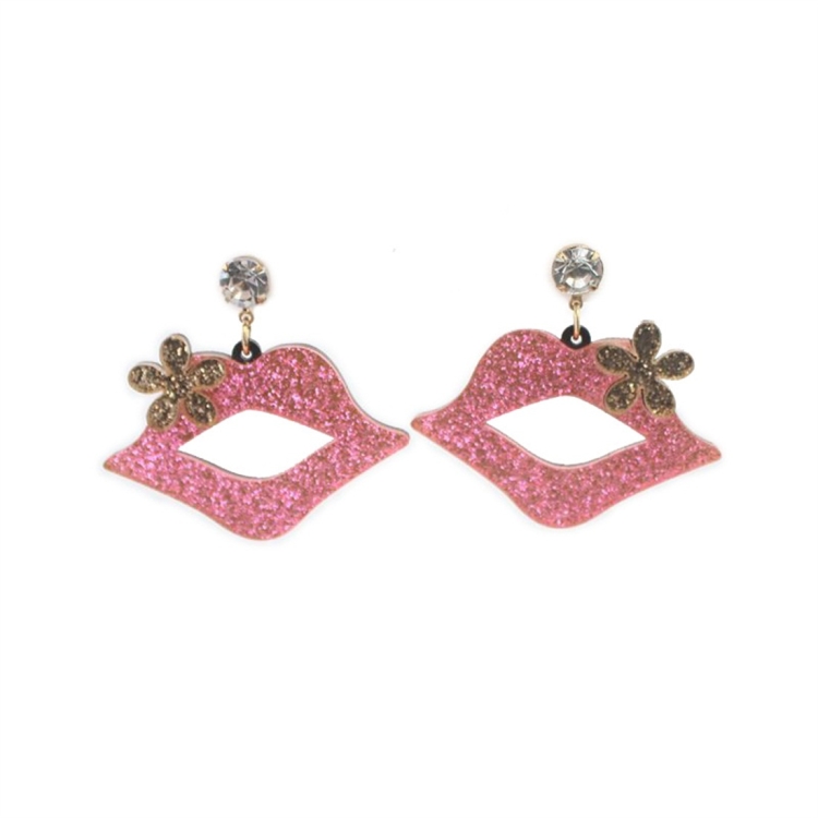 

2 Pairs Women Fashion Acrylic Sexy Lip Flower Earrings (Pink)