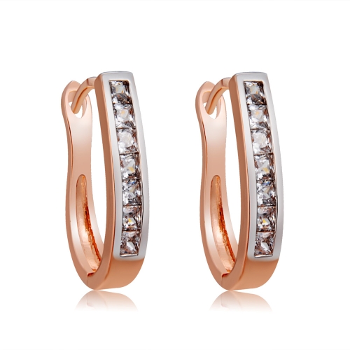 

Women Fashion U-Shaped Inlaid Zircon Earrings (Rose Gold)