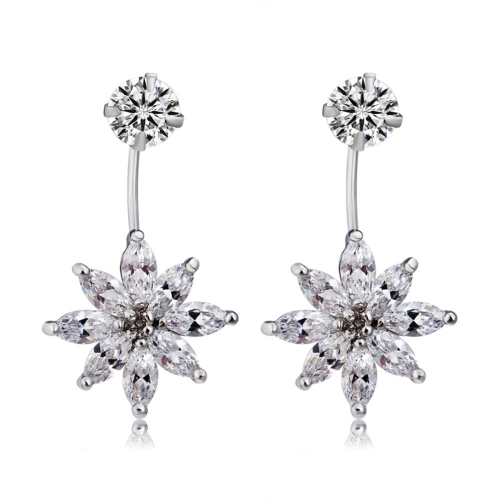 

Women Fashion Crystal Flower Inlaid Diamond-Shaped Crystal Earrings (Silver)