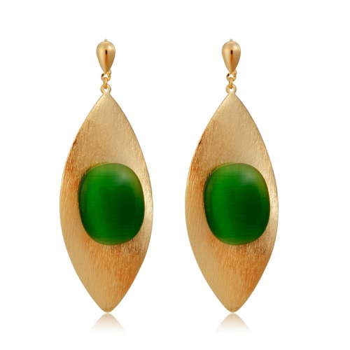 

Women Fashion Gold-Plated Leaves with Emerald Earrings