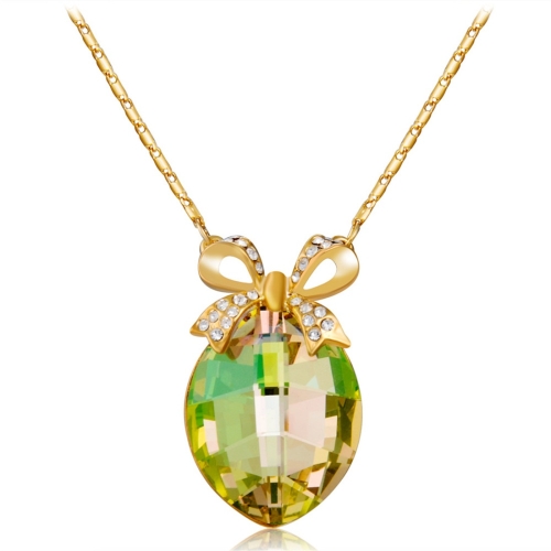 

Women Fashion Gold Plated Bow Zircon Inset Egg Shaped Yellow Crystal Pendant Necklace