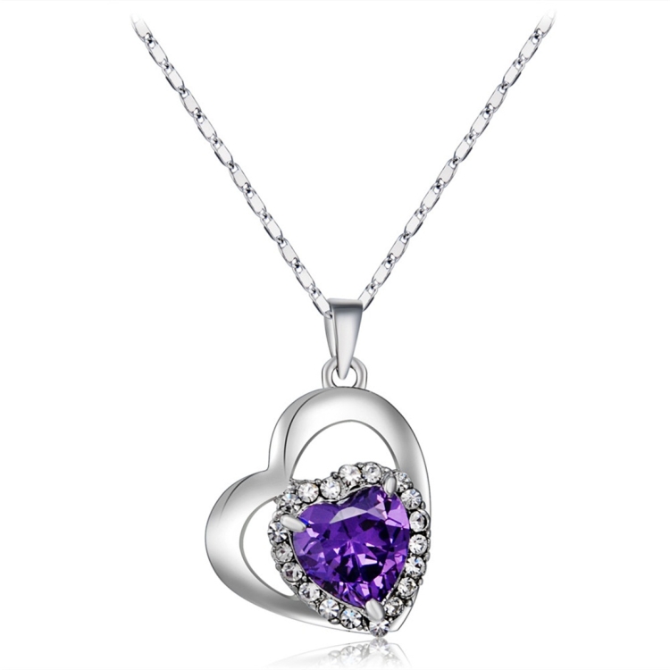 

Women Fashion Silver Plated Hollow Zircon Inlay Purple Crystal Pendant Necklace