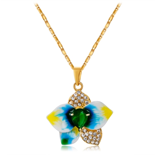 

Women Fashion Gold-Plated Drip Flower Inlaid Zircon Inlaid Green Crystal Pendant Necklace