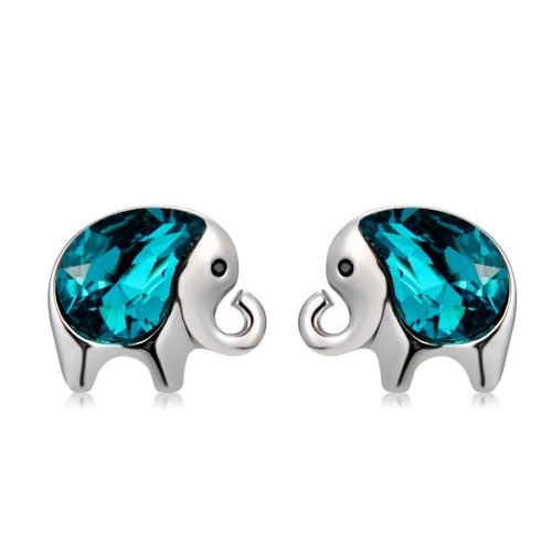 

Women Fashion Silver Plated Elephant Inlaid with Blue Crystal Stud Earrings
