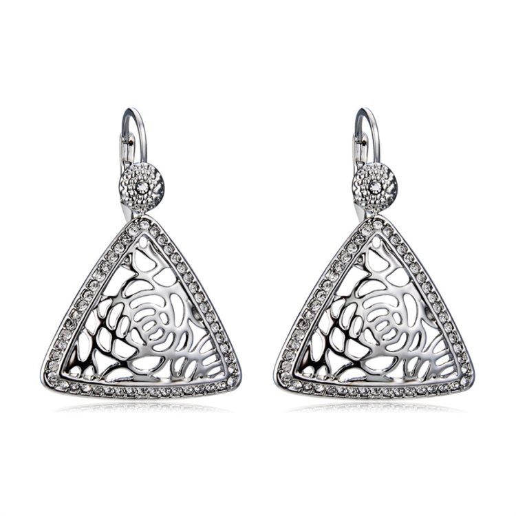 

Women Fashion Silver-Plated Openwork Pattern Triangular Zircon Earrings