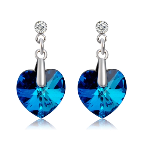 

Women Fashion Silver-Plated and Zircon Pendant Blue Heart-Shaped Crystal Earrings