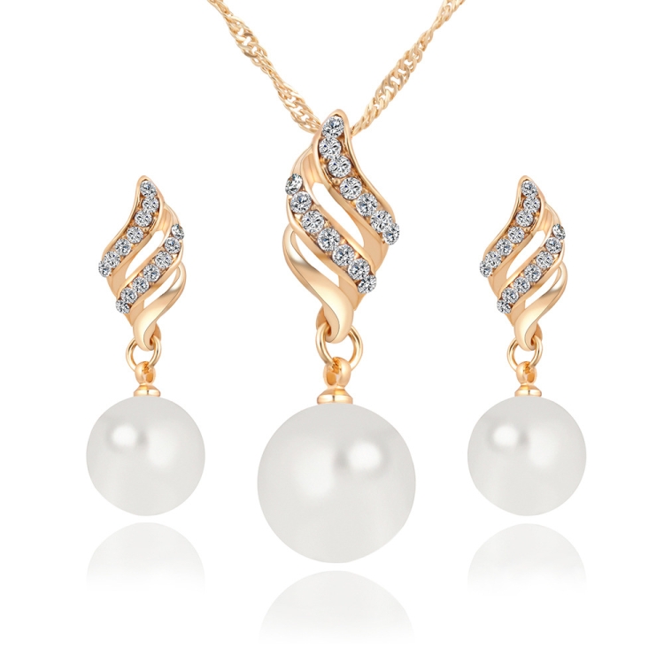 

Set Jewelry (1 Pair Earrings and 1 PCS Necklace Included) Chic Pearl and Rhinestone Pendant Necklace and Earrings(Gold)
