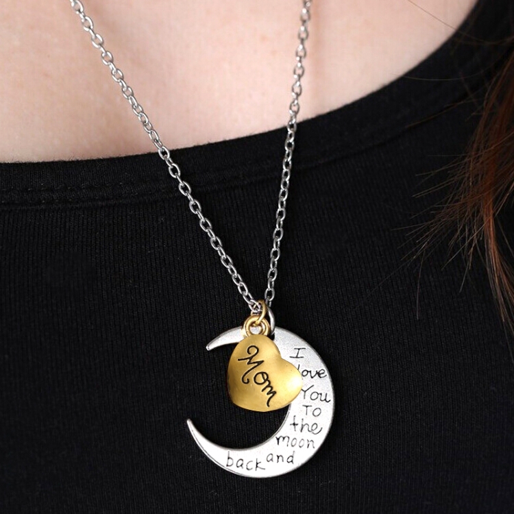 

Half-Moon-Shaped Alloy Plated Pendant Necklace With Greetings Engraved At The Backside For Family, Diameter 3cm, Perimeter 9.4cm(Silver+Gold For mam)