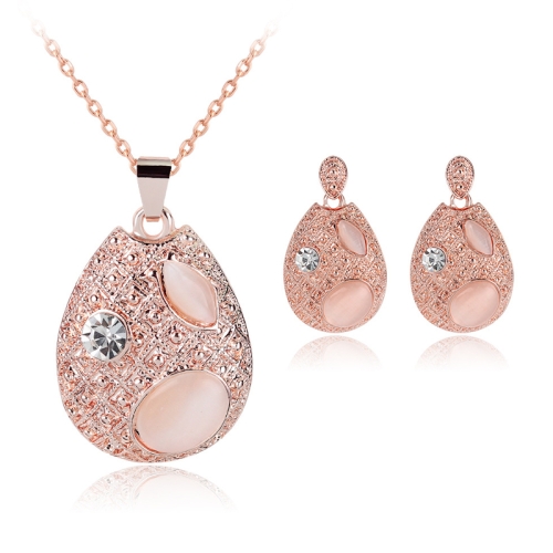 

3 in 1 Women Fashion Beautiful Diamond-shape Droplet Type Necklace Earrings Jewelry Set