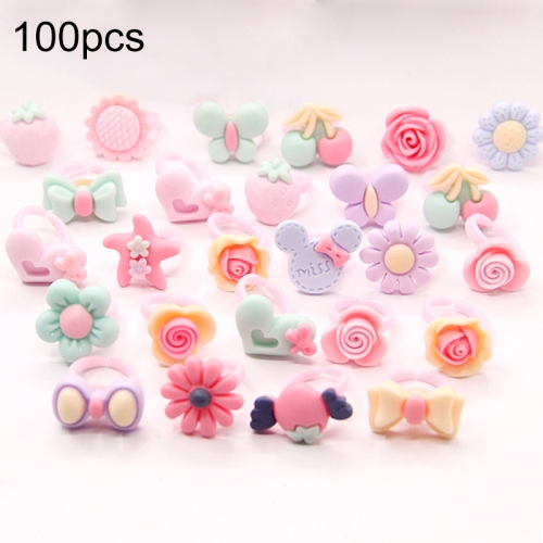 

100 PCS Children Cute Cartoon Resin Flower Animal Heart Bow-knot Ring, Frosted Surface