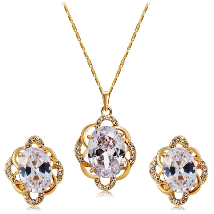 

Flower Style Gold-Plated Crystal Pendant Necklace Earring Set for Women, Chain Length: 47.5cm