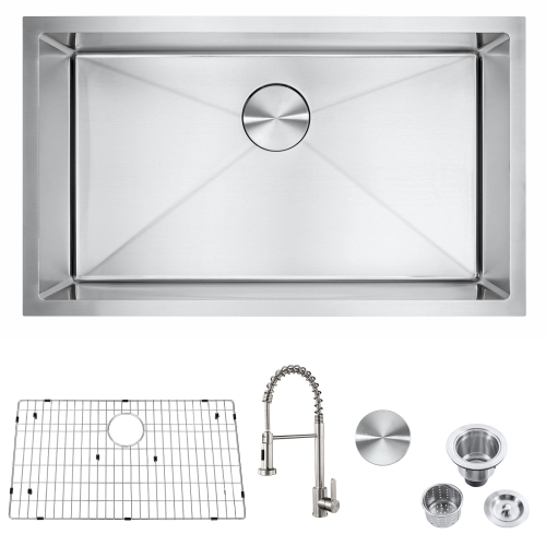 

[US Warehouse] Stainless Steel Kitchen Sink Combination with Faucet, Size: 30x18x9 inch