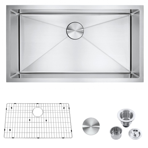 

[US Warehouse] Stainless Steel Single Bowl Kitchen Sink, Size: 32x18x9 inch