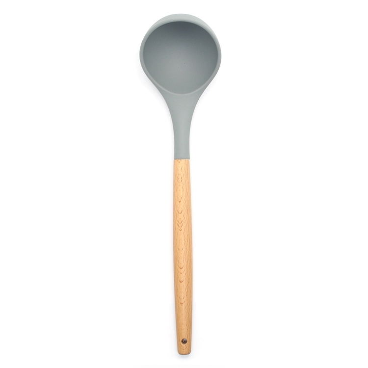 

Silicone Wood Handle Soup Spoon Heat-resistant Cooking Spoon Kitchen Tools