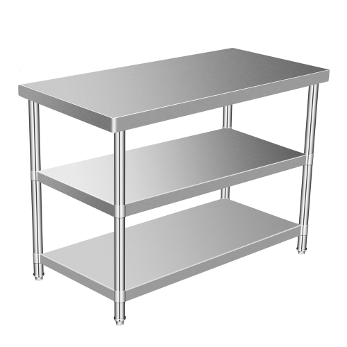 

[US Warehouse] Heavy Duty Stainless Steel Workbench Kitchen Food Preparation Table Three-layers Shelf, Size: 48 x 35 x 24 inch