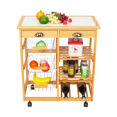 

[US Warehouse] 360-degree Universal Wheel Movable Double-row Shelf Kitchen Dining Room Storage Cabinet Dining Car, Size: 67 x 37 x 75cm(Wood)