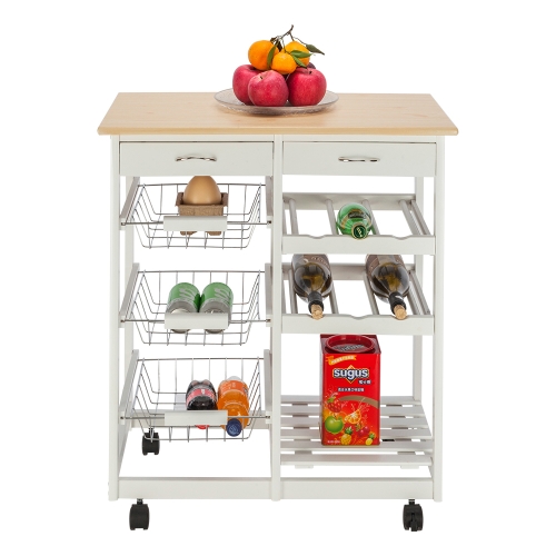

[US Warehouse] Movable Kitchen Dining Cart Rack With 2 Drawers & 2 Wine Racks & 3 Baskets, Size: 67 x 37.5 x 76cm(White)