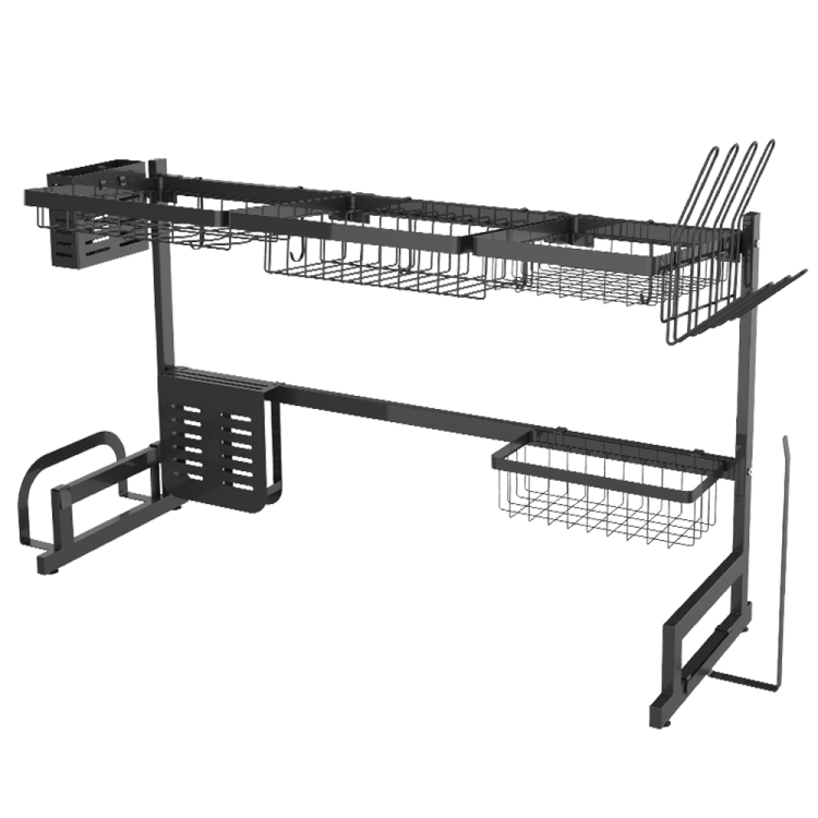 

[US Warehouse] Kitchen Drying Rack Drainer Shelf Organizer Size: 85x32x52cm(Black)