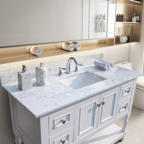 

[US Warehouse] 43 inch Bathroom Stone Vanity Top with rectangle Undermount Ceramic Sink & Back Splash(White)